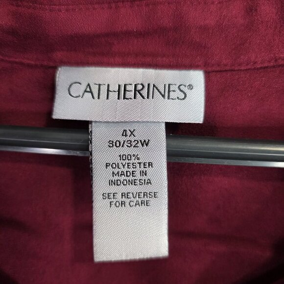 Womens Catherines Burgundy Shirt Button Up Long Sleeve 100% Polyester Size 4X - Picture 2 of 7